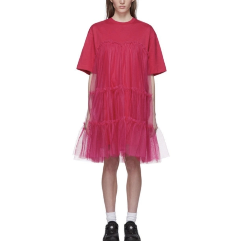 MSGM Tulle T-Shirt Dress - Hot Pink Dopamine